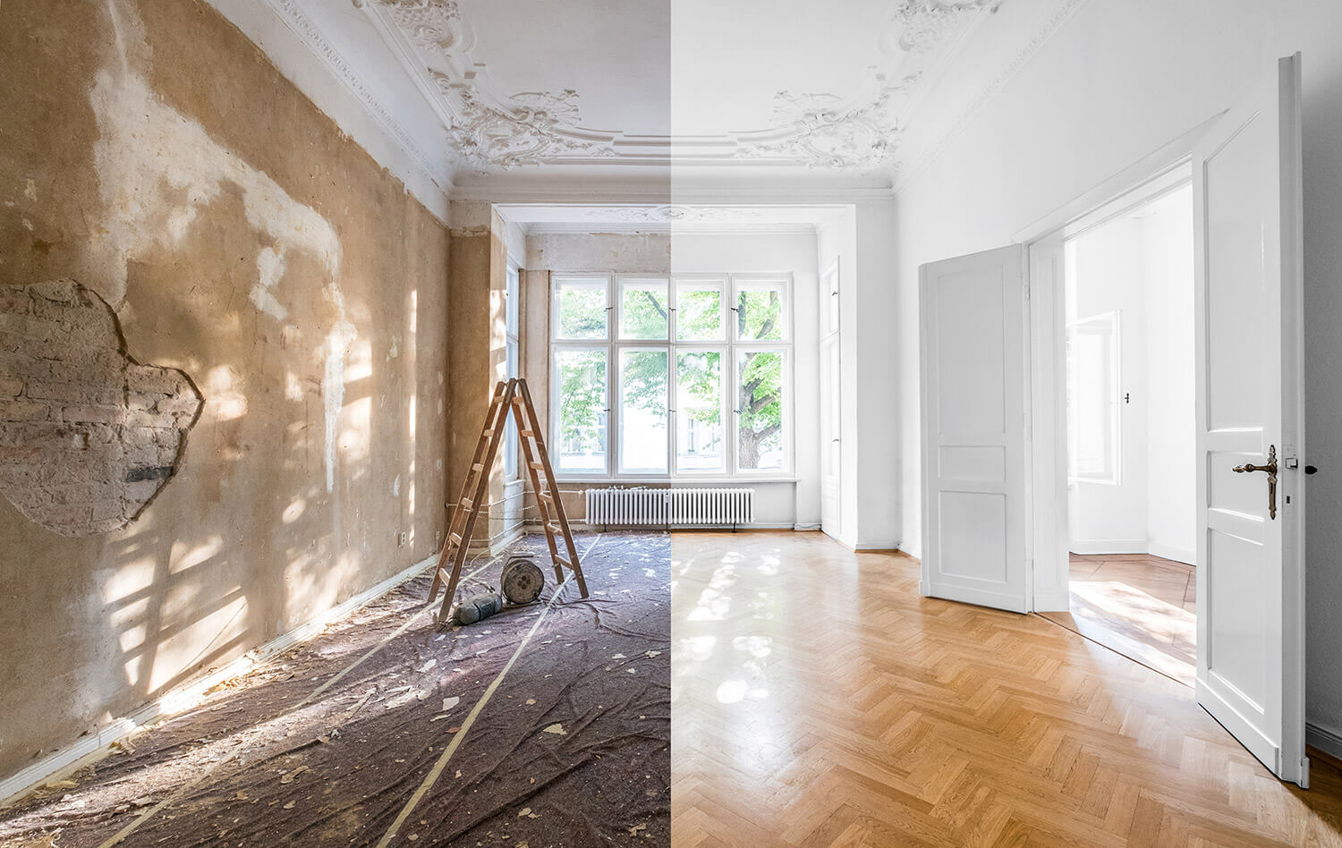Wohnung vor und nach der Sanierung